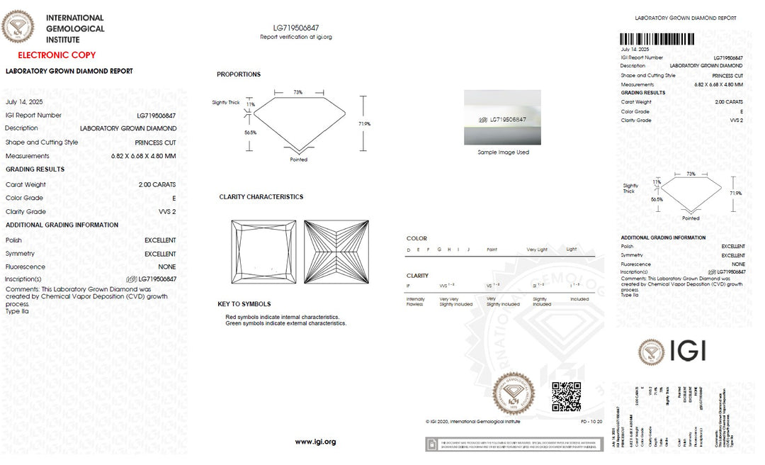 2.00 Carat Princess Lab Grown Diamond, VVS2/E