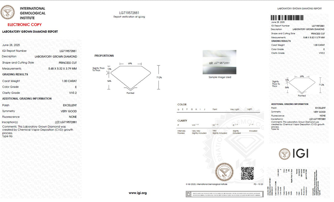 1.00 Carat Princess Lab Grown Diamond, VVS2/E