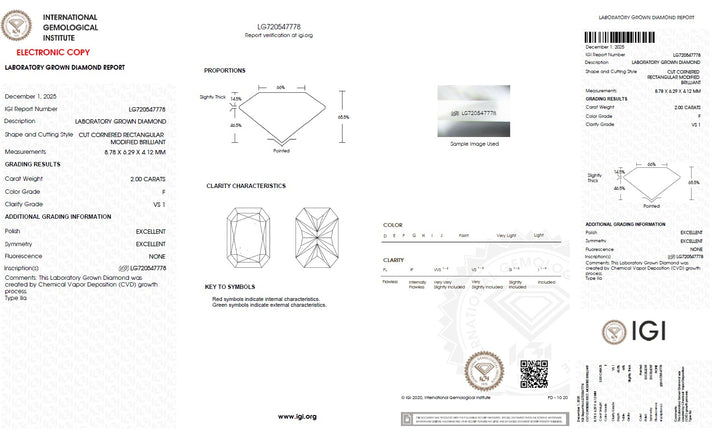 2.00 Carat Radiant Lab Grown Diamond, VS1/F