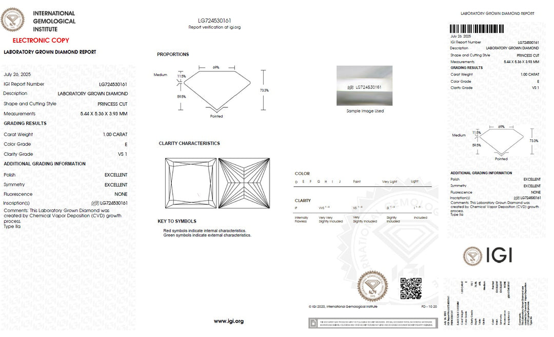 1.00 Carat Princess Lab Grown Diamond, VS1/E