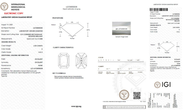 2.00 Carat Radiant Lab Grown Diamond, VVS2/E