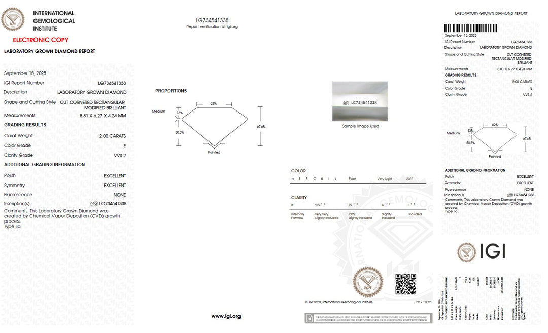 2.00 Carat Radiant Lab Grown Diamond, VVS2/E