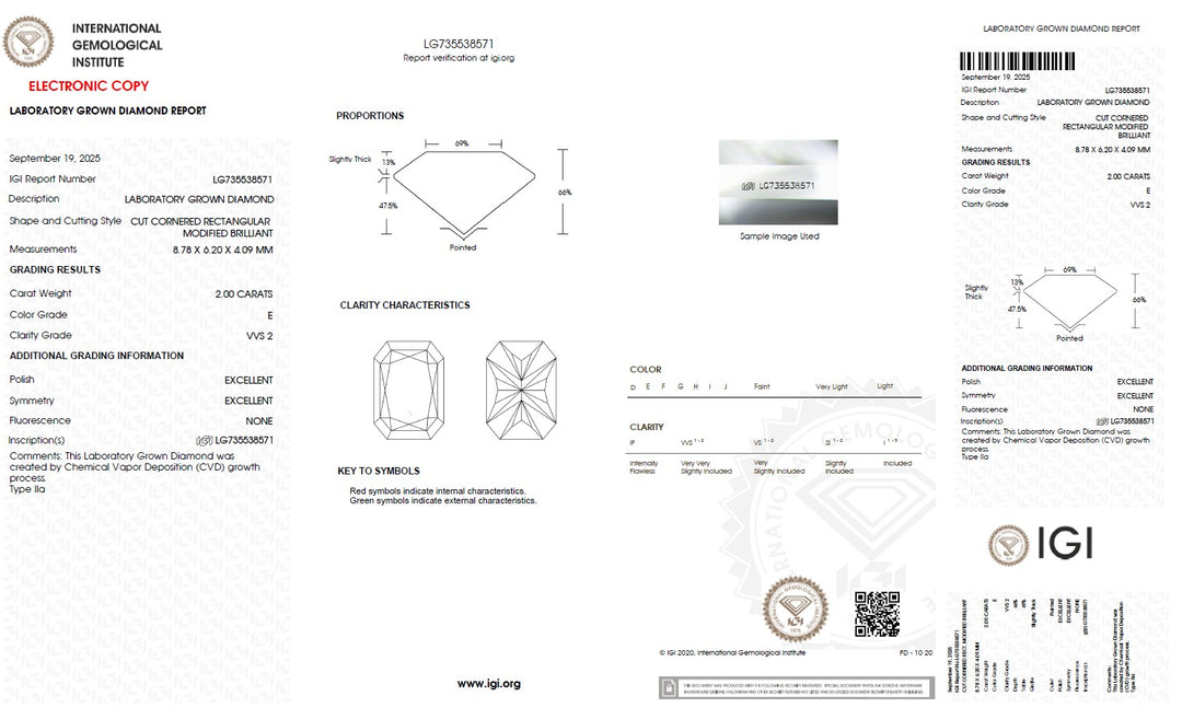 2.00 Carat Radiant Lab Grown Diamond, VVS2/E