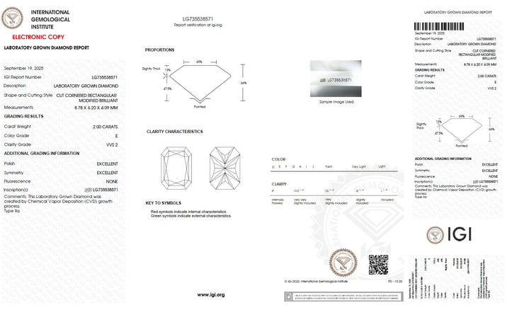 2.00 Carat Radiant Lab Grown Diamond, VVS2/E