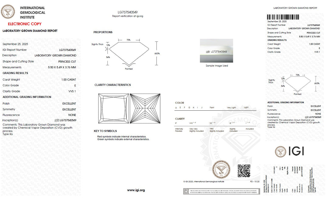 1.00 Carat Princess Lab Grown Diamond, VVS1/E