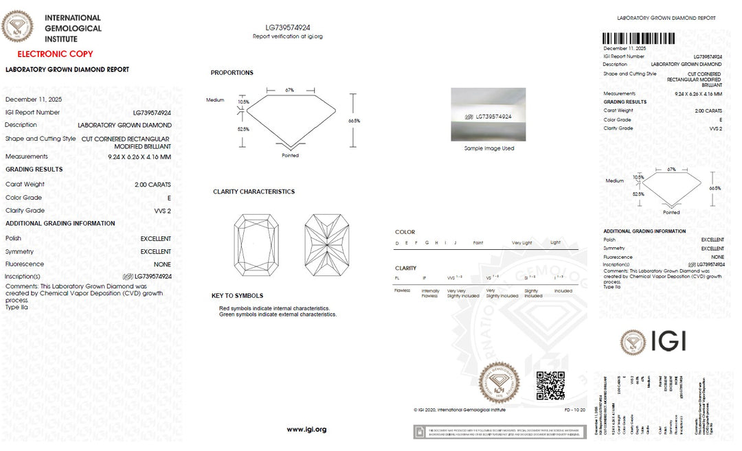 2.00 Carat Radiant Lab Grown Diamond, VVS2/E