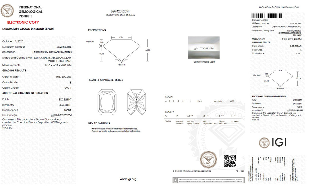 2.00 Carat Radiant Lab Grown Diamond, VVS1/E