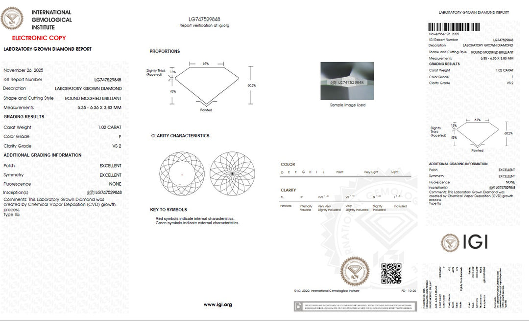1.02 Carat Portuguese Lab Grown Diamond, VS2/F