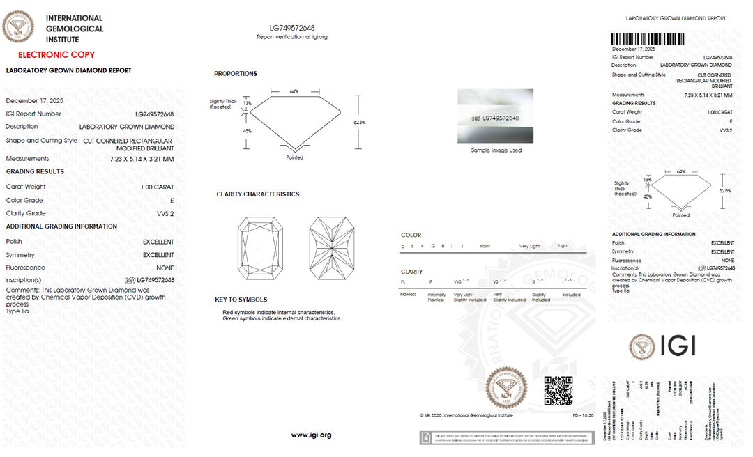 1.00 Carat Radiant Cut Lab Grown Diamond, VVS2/E