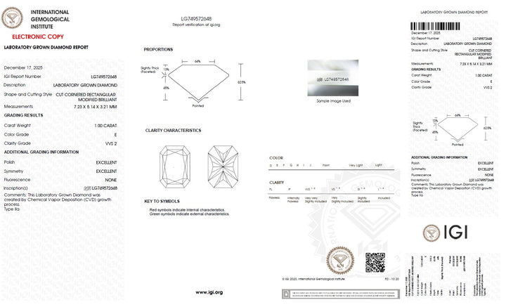 1.00 Carat Radiant Cut Lab Grown Diamond, VVS2/E