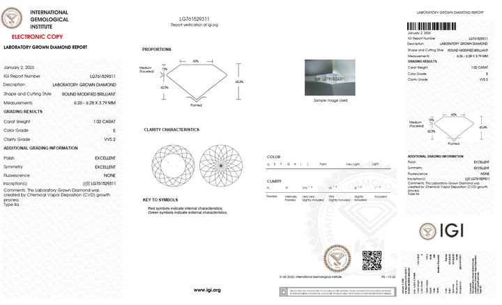 1.02 Carat Portuguese Lab Grown Diamond, VVS2/E