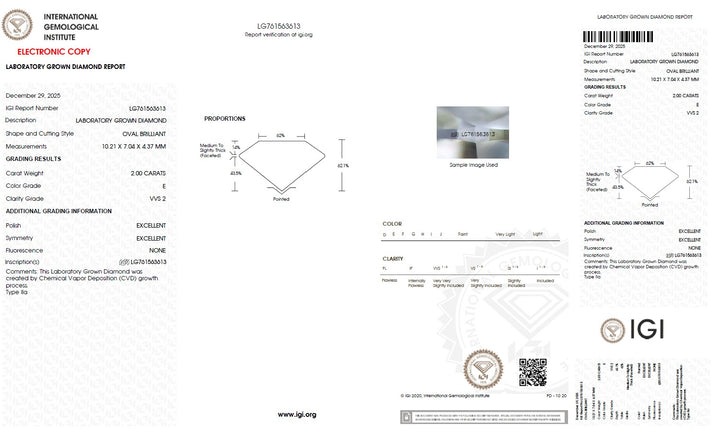 2.00 Carat Oval Lab Grown Diamond, VVS2/E
