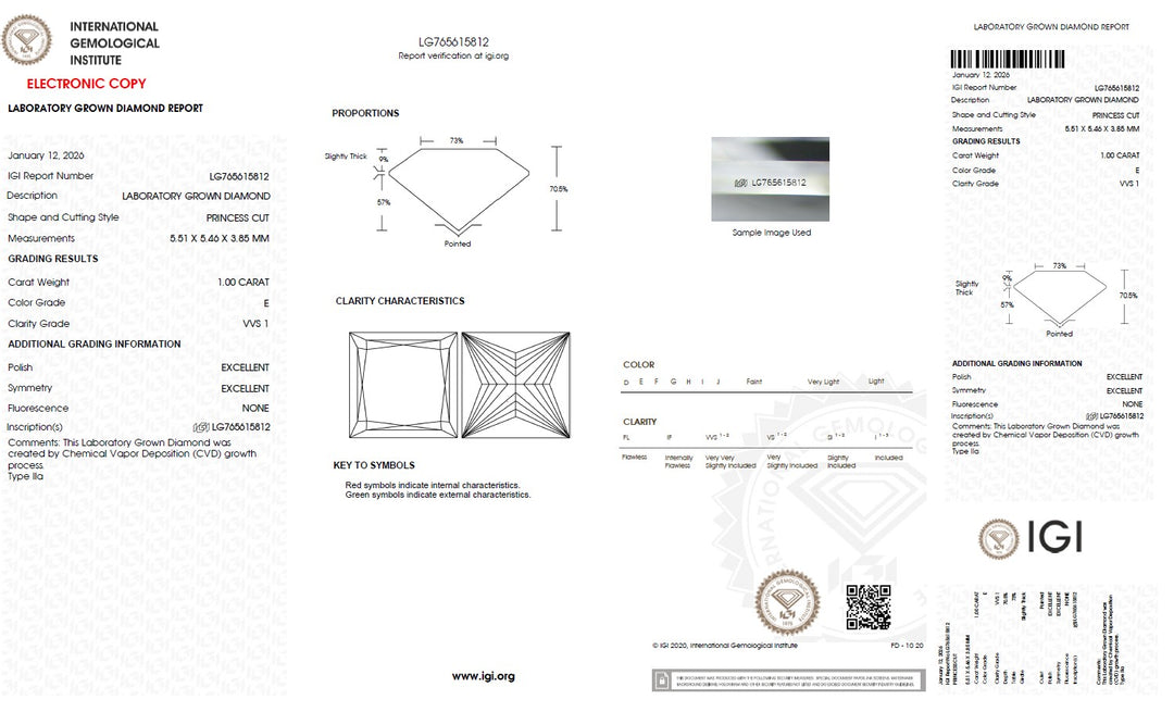 1.00 Carat Princess Lab Grown Diamond, VVS1/E