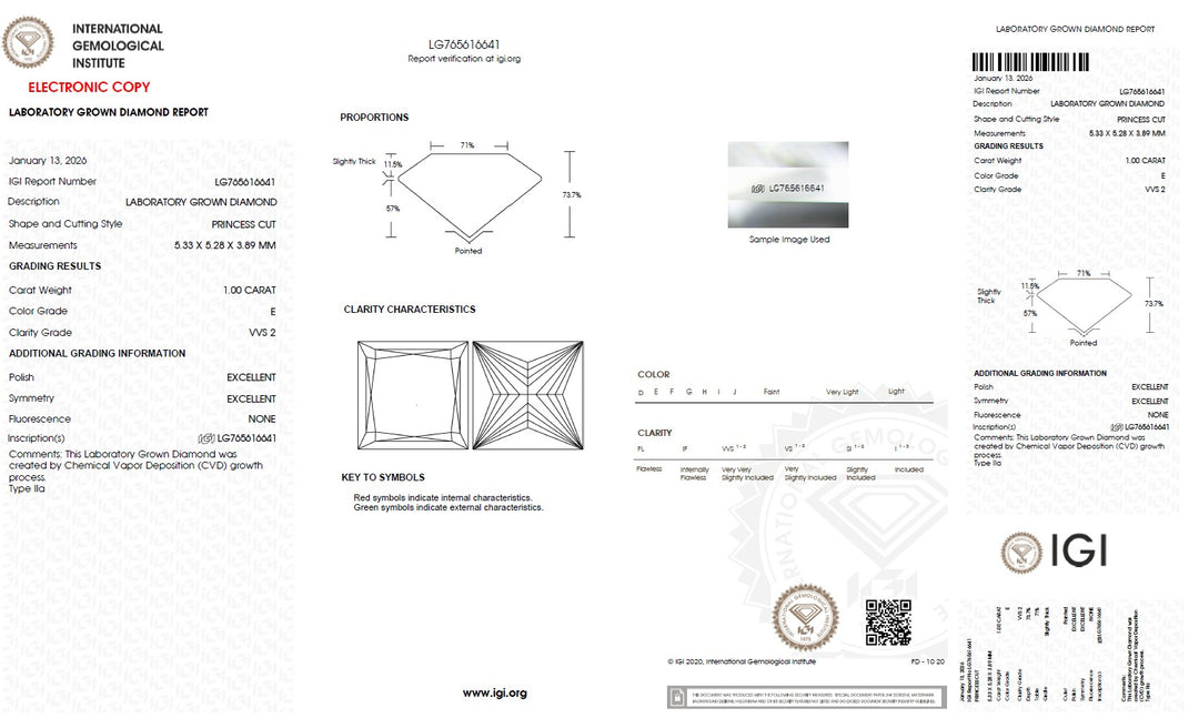 1.00 Carat Princess Lab Grown Diamond, VVS2/E