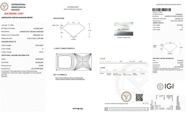 1.00 Carat Princess Lab Grown Diamond, VVS2/E
