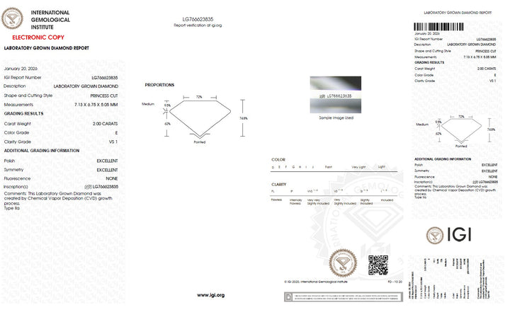 2.00 Carat Princess Lab Grown Diamond, VS1/E