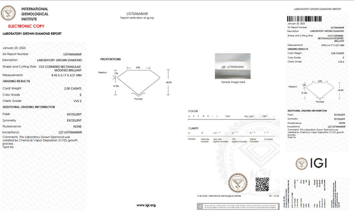 2.00 Carat Radiant Lab Grown Diamond, VVS2/E
