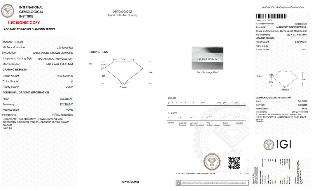 2.00 Carat Princess Lab Grown Diamond, VVS2/F
