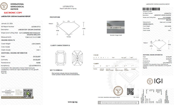 2.00 Carat Radiant Lab Grown Diamond, VVS1/E
