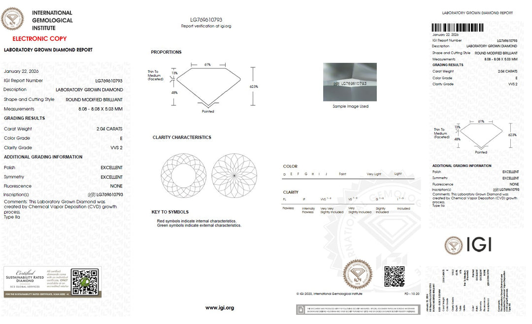 2.04 Carat Portuguese Lab Grown Diamond, VVS2/E
