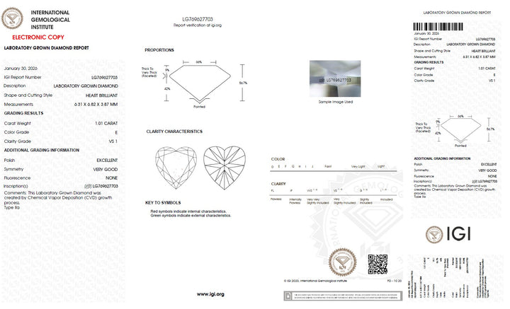 1.01 Carat Heart Lab Grown Diamond, VS1/E