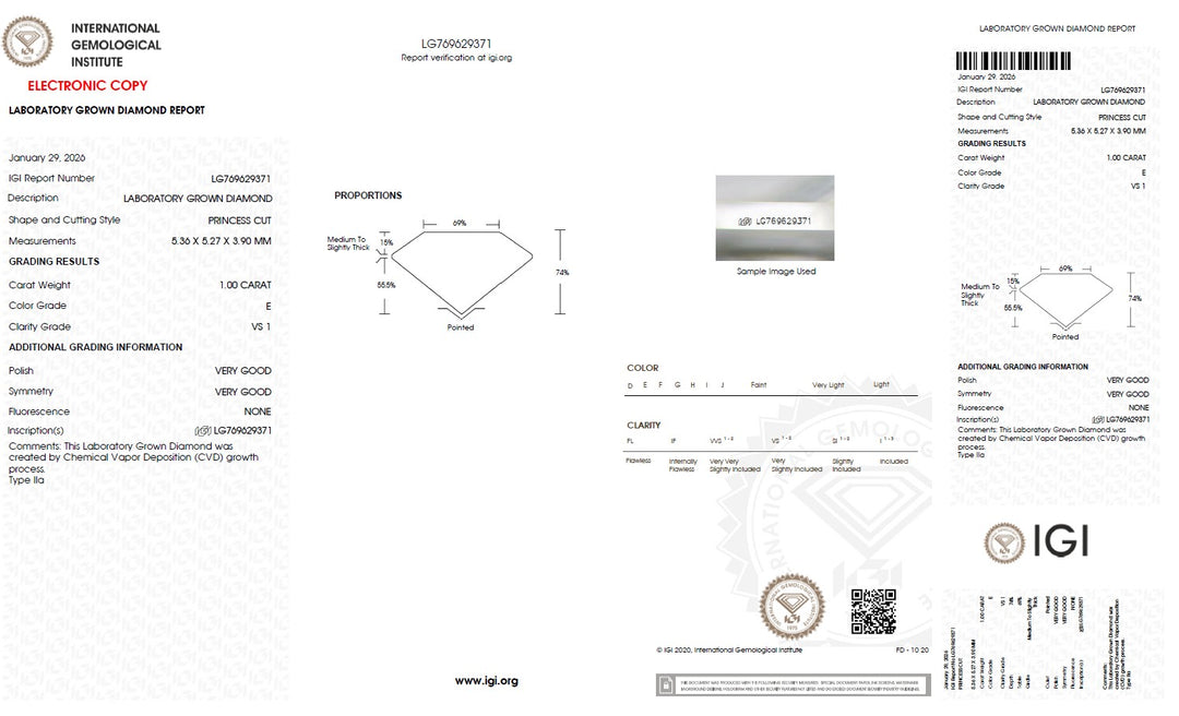 1.00 Carat Princess Lab Grown Diamond, VS1/E