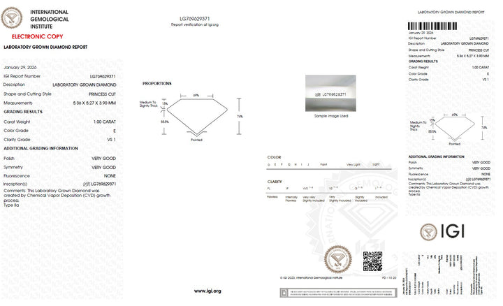 1.00 Carat Princess Lab Grown Diamond, VS1/E