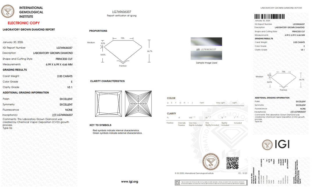 2.00 Carat Princess Lab Grown Diamond, VS1/E