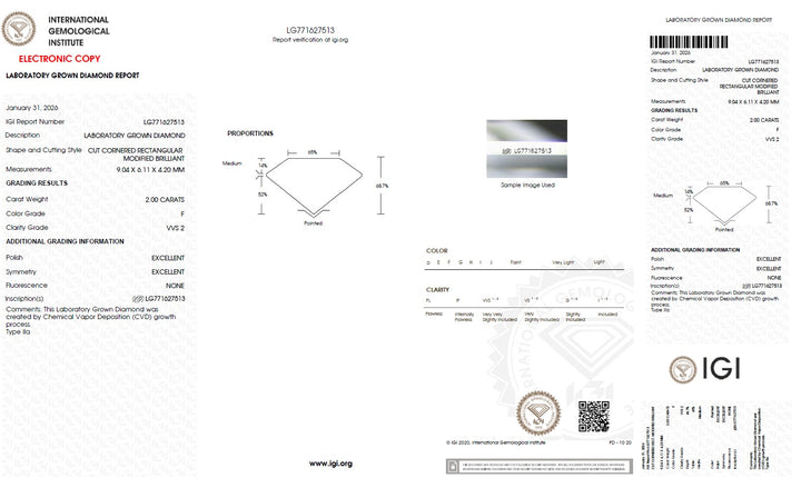 2.00 Carat Radiant Lab Grown Diamond, VVS2/F