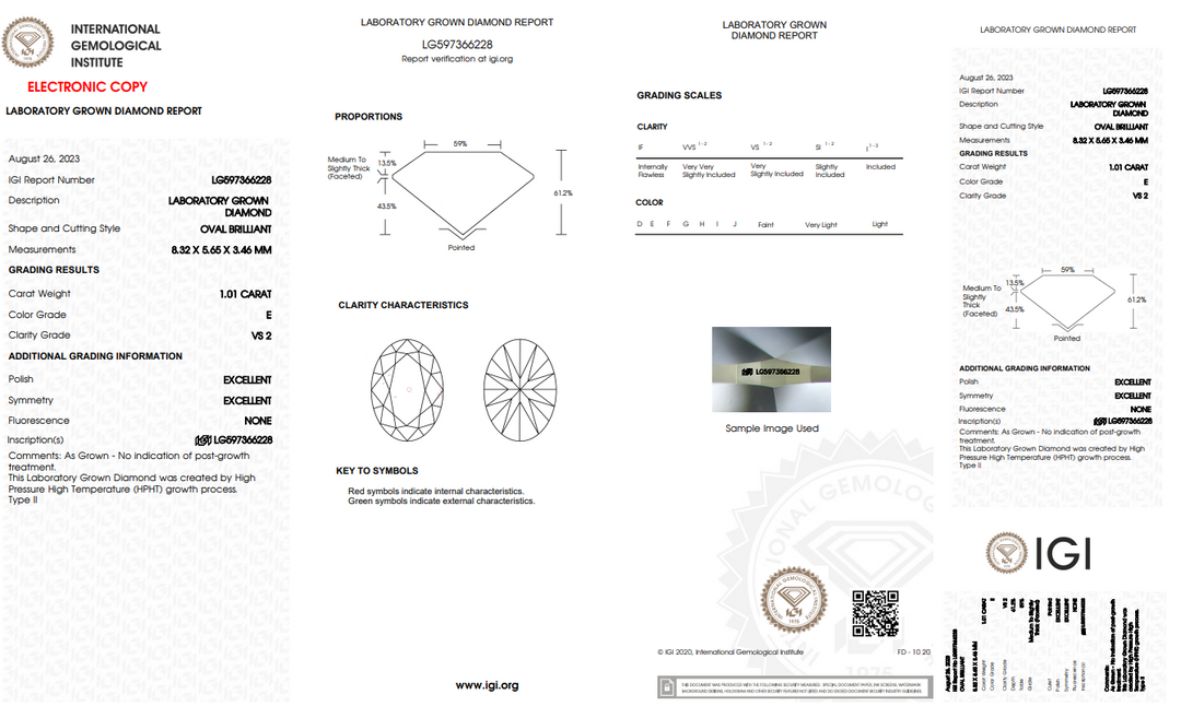 IGI CERTIFIED 1.01 CT OVAL LAB-GROWN DIAMOND | VS2/E