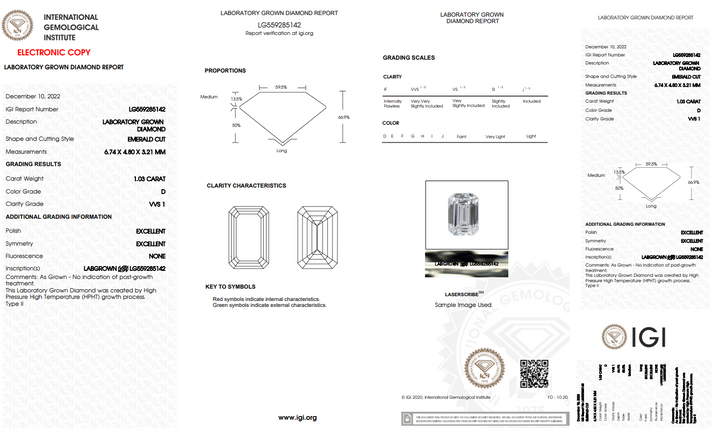 IGI CERTIFIED 1.03 CT EMERALD CUT LAB-GROWN DIAMOND | VVS1 CLARITY