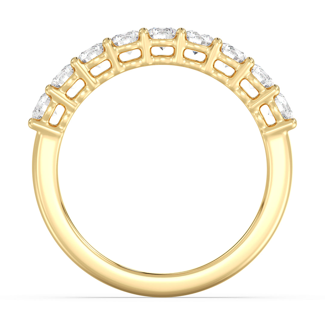 SGL certified round cut lab grown diamond 9 stone wedding band in BIS hallmarked 18K yellow gold.