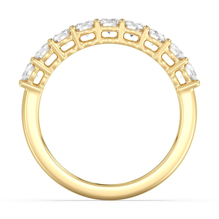 SGL certified round cut lab grown diamond 9 stone wedding band in BIS hallmarked 18K yellow gold.