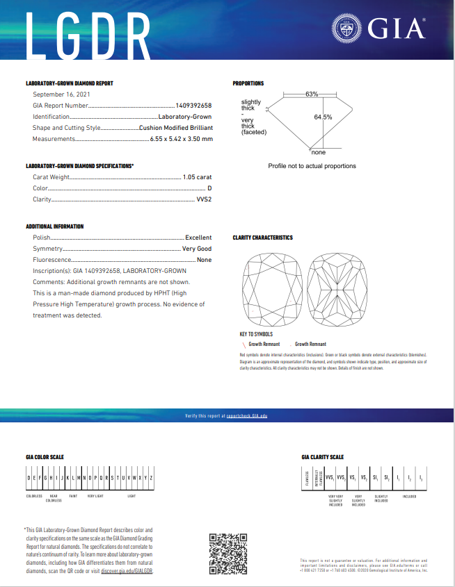 1 carat lab grown diamond report