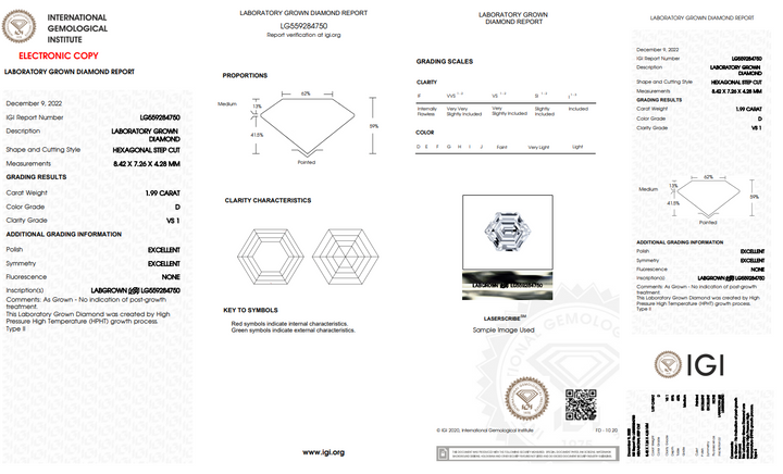 IGI-ZERTIFIZIERTER 1,99 CT SECHSECKIGER, IM LABOR GEWACHSENER DIAMANT, VS1-KLARHEIT, D-FARBE