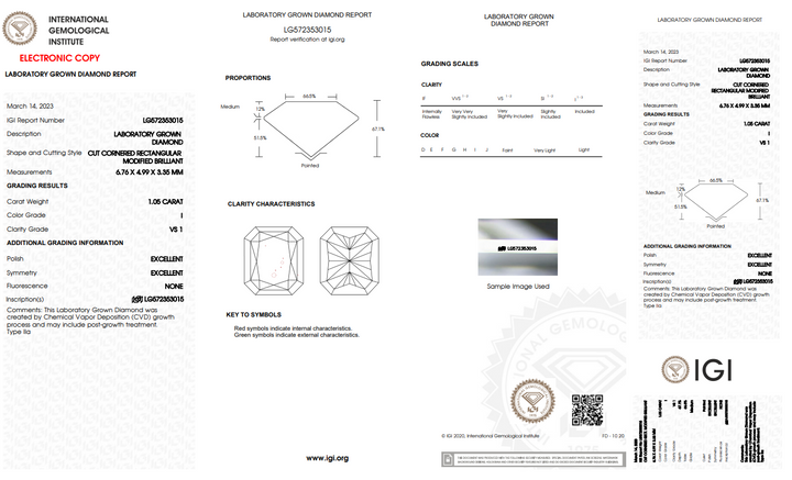 IGI Certified 1.05 CT مختبر مشع نمت الماس - VS1 Clarity ، أنا اللون مع Mixe مسحة الظل