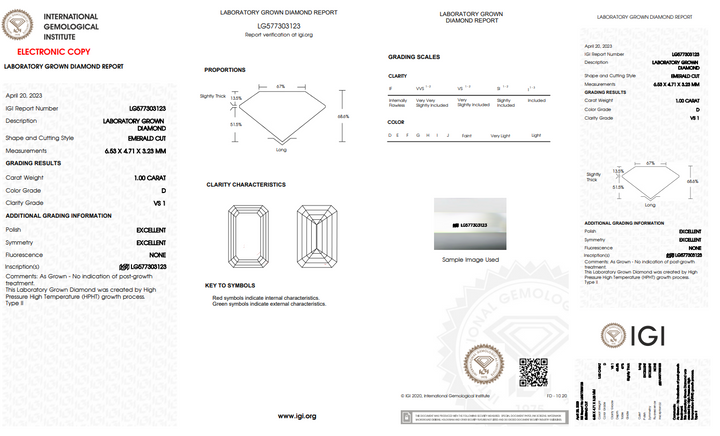 IGI Certified 1 CT Emerald Lab -Grown Diamond - VS1 Clarity