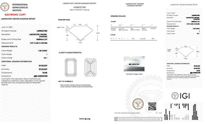 IGI Certified 1 CT Emerald Lab Grown Diamond | VS1 Clarity | I barvu