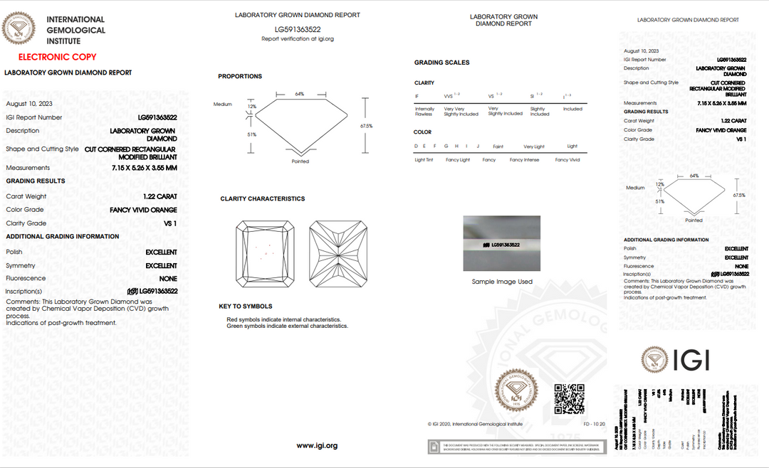 DIAMANT CULTIVÉ EN LABORATOIRE DE 1,22 CT CERTIFIÉ IGI, CLARTÉ VS1, ORANGE VIF FANTAISIE