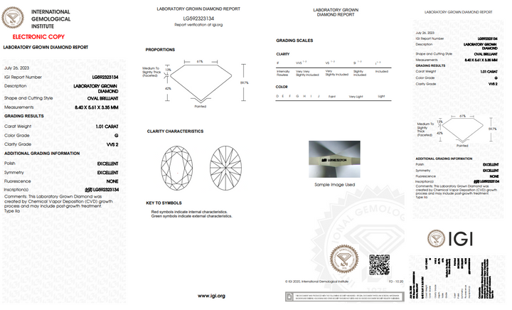 IGI CERTIFIED 1.01 CT OVAL LAB-GROWN DIAMOND | VVS2 | HIGH-QUALITY