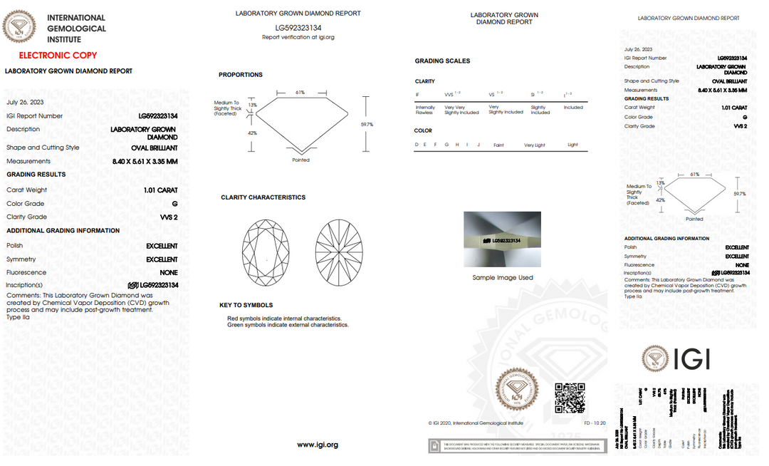 IGI Certified 1.01 CT Oval Lab-odlad diamant | VVS2 | Högkvalitativ