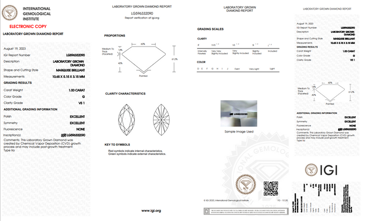 IGI certificeret 1,00 ct Marquise Lab-dyrket diamant | VS1 klarhed