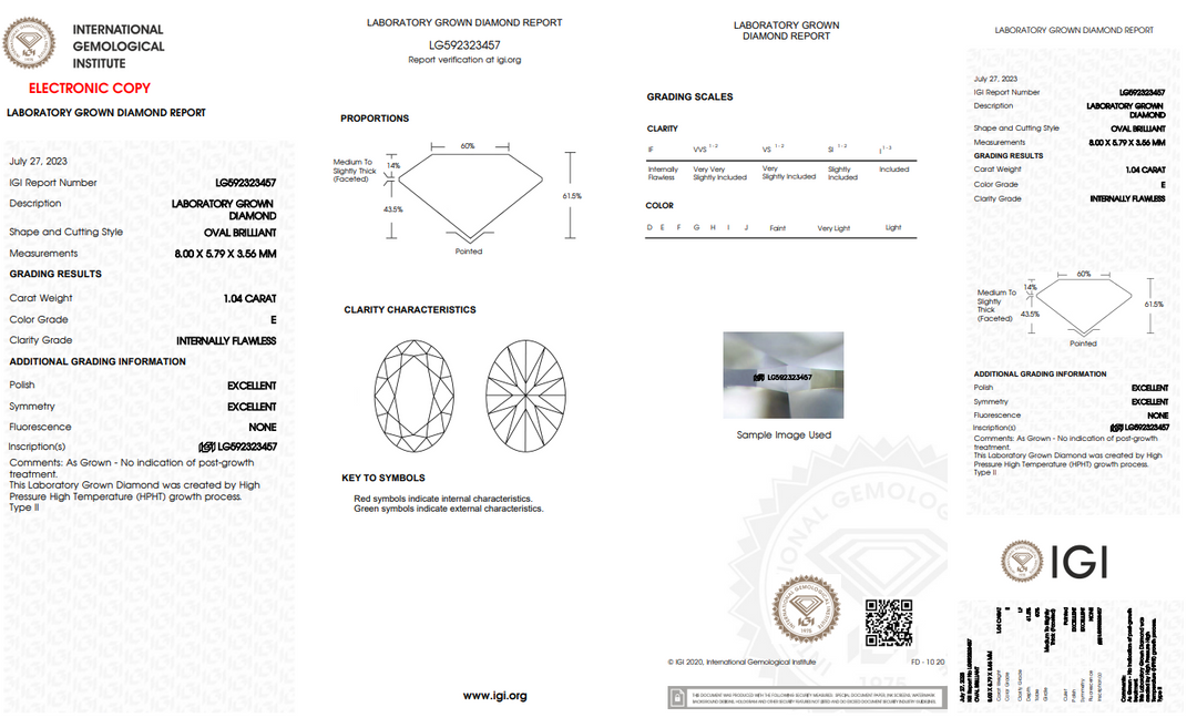 IGI Certified 1.04 CT Oval Lab Grown Diamond - Interně bezchybná (if)