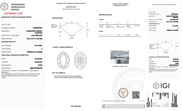 IGI -sertifisert 1.04 CT Oval Lab Grown Diamond - Internt feilfri (if)