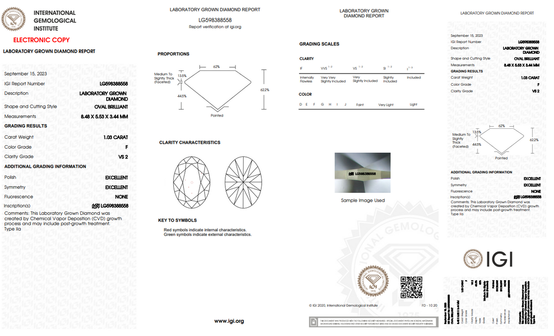 IGI Certified 1.03 CT OVAL LAB GROWN DAIMOND ، VS2 Clarity