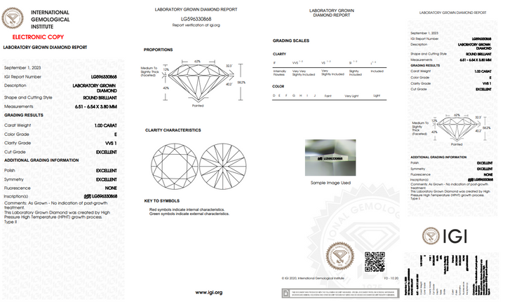 VVS1 Clarity ile IGI Sertifikalı 1 CT Yuvarlak Laboratuar Growed Elmas