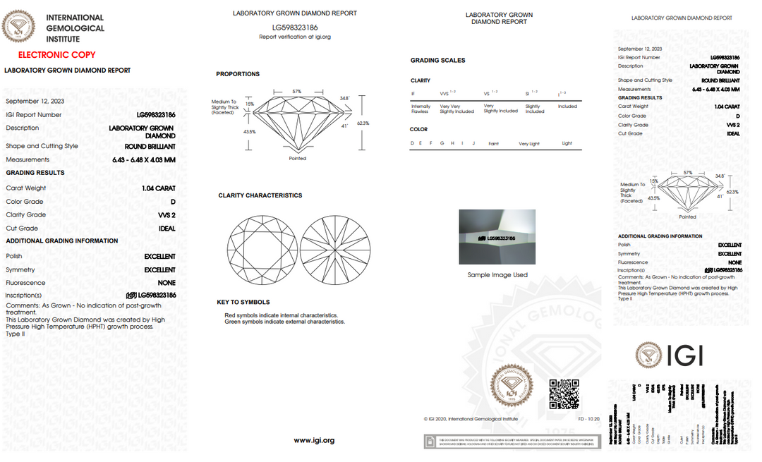 1,04 ct runder, im Labor gezüchteter Diamant/VVS2/D/IGI-zertifiziert