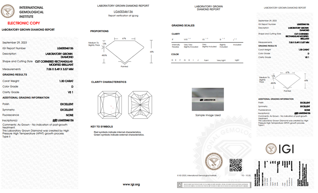 DIAMANT CULTIVÉ EN LABORATOIRE DE 1,30 CT CERTIFIÉ IGI - CLARTÉ VS1 - COULEUR D