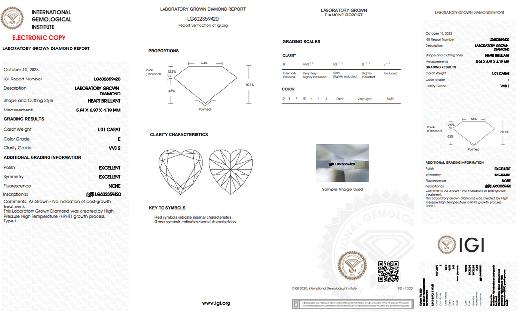 IGI CERTIFIED 1.01 CT HEART-SHAPED LAB-GROWN DIAMOND, VVS2 CLARITY, E COLOR