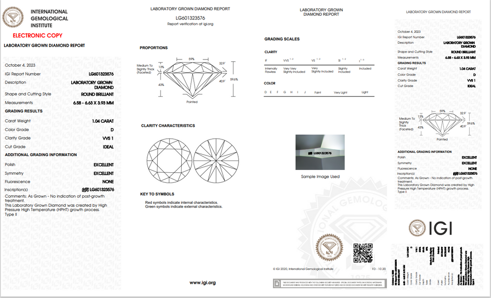 Igi certified 1 carat lab grown diamond
